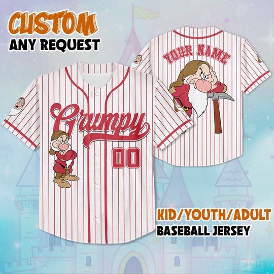 Personalized Disney The Seven Dwarfs Baseball Jersey, Custom Seven Dwarfs Jersey