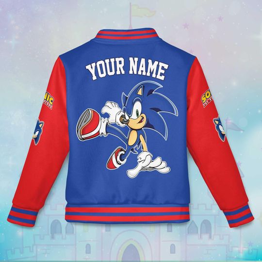 Custom Sonic Varsity Jacket, Personalized Sonic the Hedgehog Baseball Jacket, Kids Youth Adult Varsity Jacket