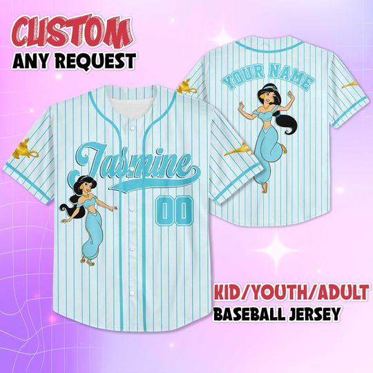 Personalized Jasmine Baseball Jersey, Custom Disney Princess Jasmine Baseball Shirt