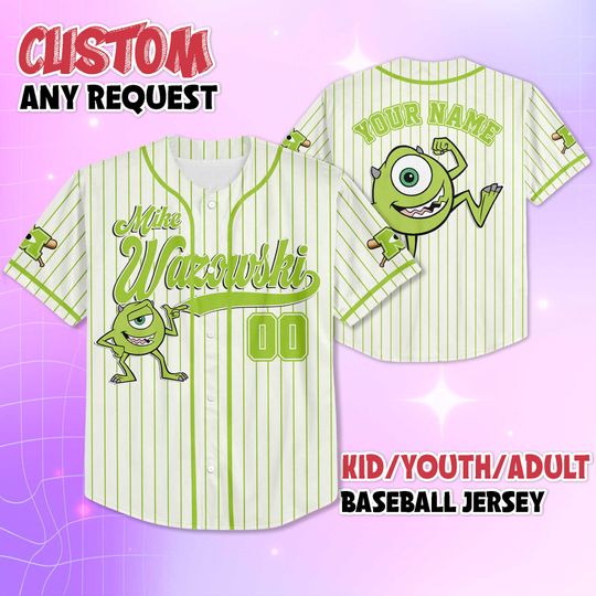Personalized Mike Wazowski Baseball Jersey, Disney Monsters Inc Baseball Shirt