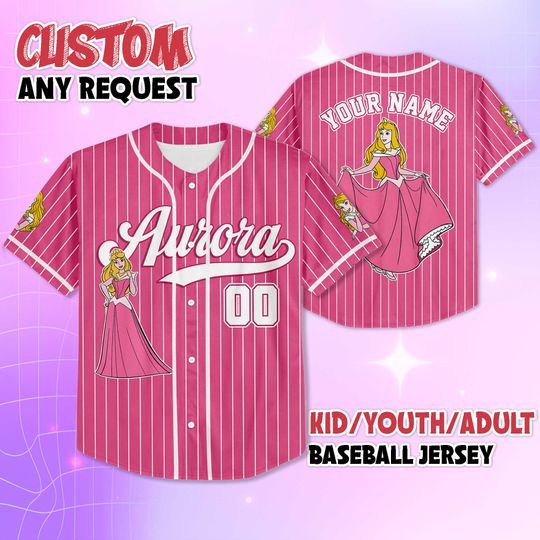 Custom Sleeping Beauty Aurora Baseball Jersey, Custom Disney Princess Aurora Baseball