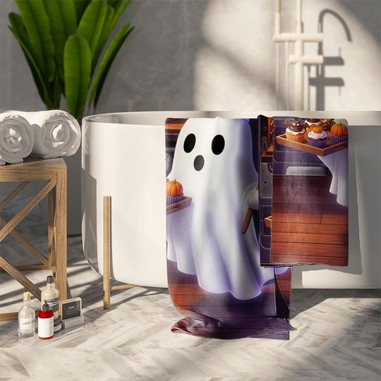 Halloween Ghost Baker Towel | Spooky Pumpkin Ghost Pie & Cupcakes Kitchen Decor
