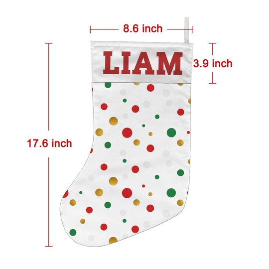 Personalized Christmas Stocking: White Polka Dot Fireplace Decoration with Name