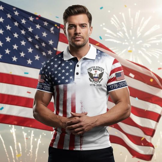 250TH Years Flag Polo Shirt, USA 1776-2026 Patriotic Eagle Polo, American Flag Polo Shirt, United States Anniversary Shirt, Patriotic Golf