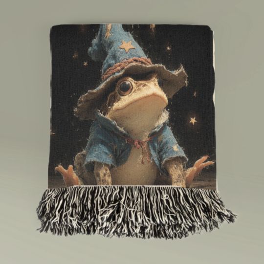Wizard Frog Woven Blanket: Mystical Cottagecore Throw Tapestry
