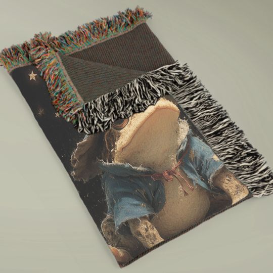 Wizard Frog Woven Blanket: Mystical Cottagecore Throw Tapestry