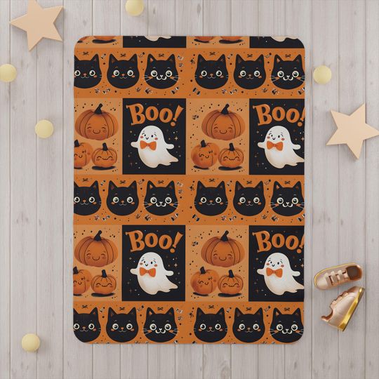 Halloween Toddler Blanket: Ghost, Cat & Pumpkin Fleece Throw