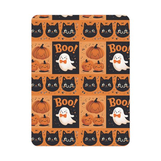 Halloween Toddler Blanket: Ghost, Cat & Pumpkin Fleece Throw