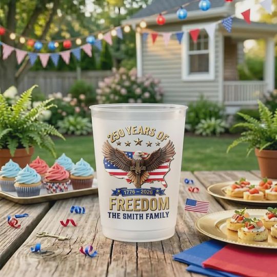 Custom Plastic Cups - Personalized America 250th Anniversary Gifts For Mom, Dad, Brother, Sister, Kids - Born To Stand Strong
