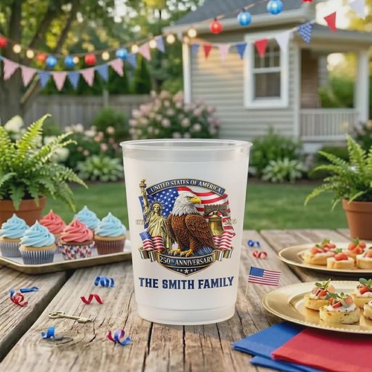 Custom Plastic Cups - Personalized America 250th Anniversary Gifts For Mom, Dad, Brother, Sister, Kids - Proud American Roots