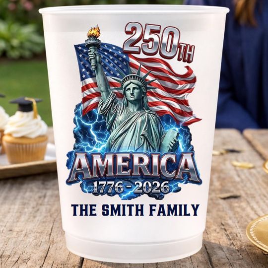 Custom Plastic Cups - Personalized America 250th Anniversary Gifts For Mom, Dad, Brother, Sister, Kids - Born To Stand Strong