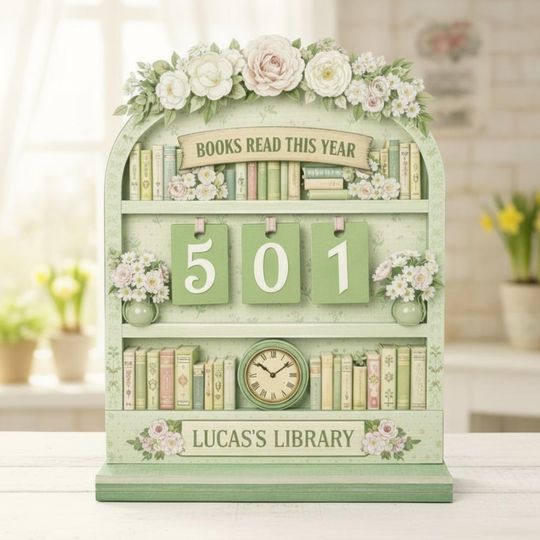 Personalized Floral Book Tracker Sign, Custom Books Read This Year Library Decor, Reader Gift for Her