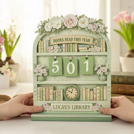 Personalized Floral Book Tracker Sign, Custom Books Read This Year Library Decor, Reader Gift for Her