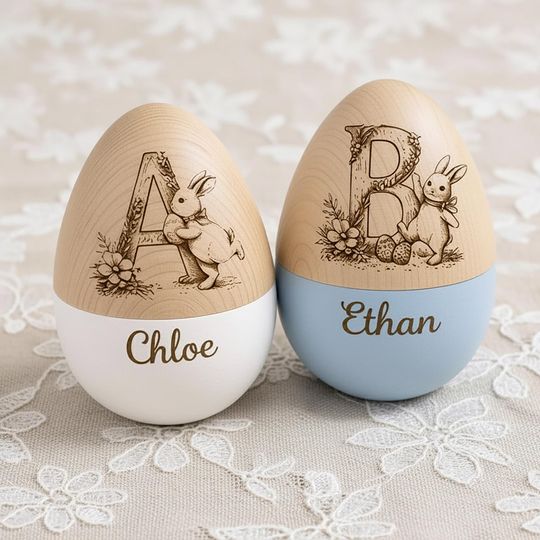 Personalized Easter Egg With Letter, Custom Wooden Easter Gift