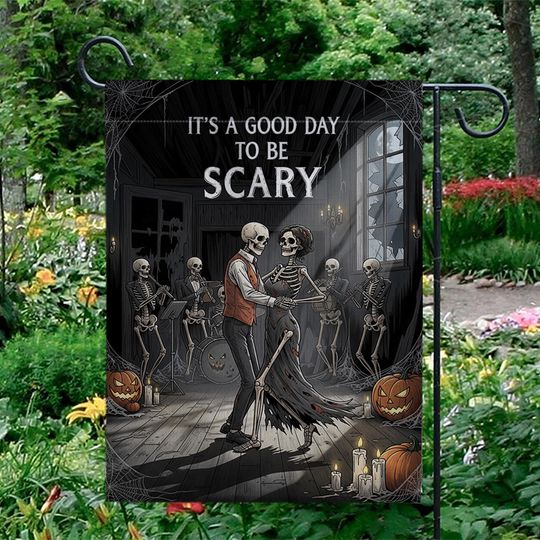 Dancing Skeleton Halloween Garden Flag  Gothic Ballroom Couple