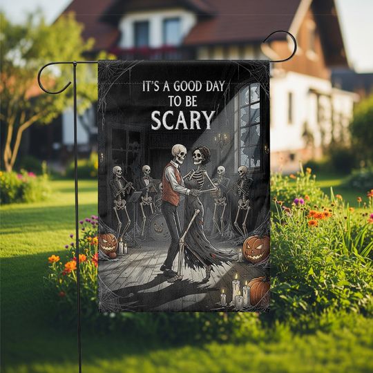 Dancing Skeleton Halloween Garden Flag  Gothic Ballroom Couple