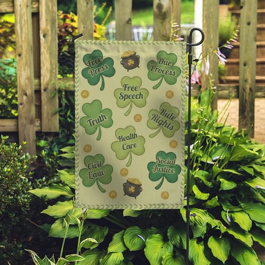 St. Patricks Day Garden Flag: Shamrock Civil Liberties Design
