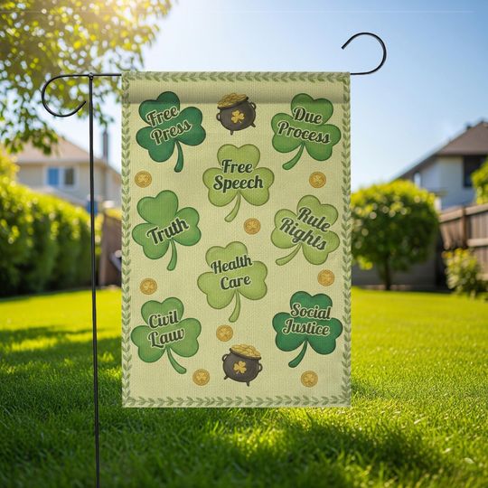 St. Patricks Day Garden Flag: Shamrock Civil Liberties Design