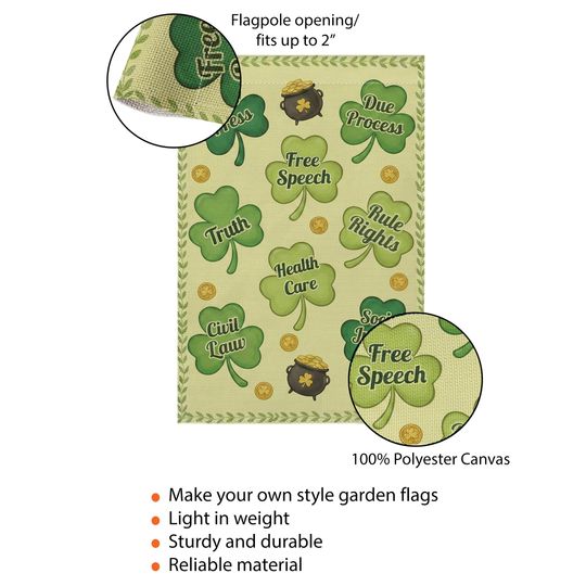 St. Patricks Day Garden Flag: Shamrock Civil Liberties Design