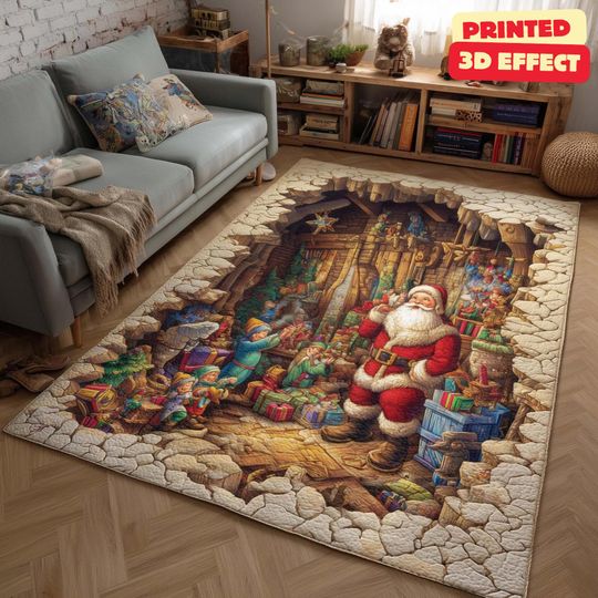 Santa Claus Christmas 3D Printed Area Rug, Christmas Rug