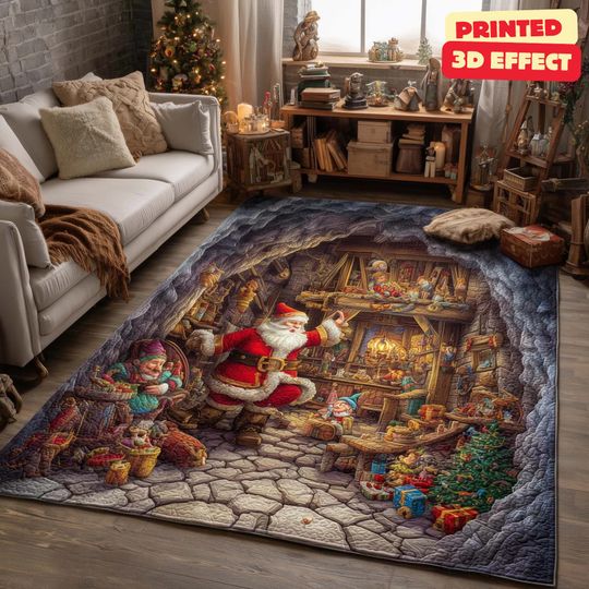 Santa Claus Christmas 3D Printed Area Rug, Christmas Rug