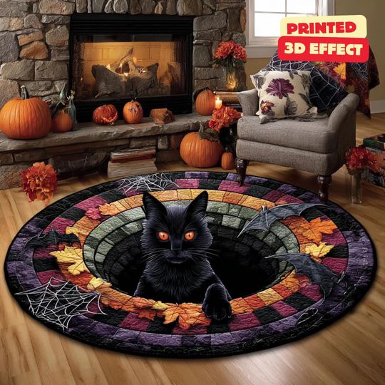 Halloween Black Cat 3D Printed Rug, Welcome Mat, Indoor Decor