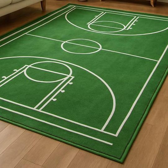Handmade Wool Tufted Basketball Court Rug: Sports Kids Decor