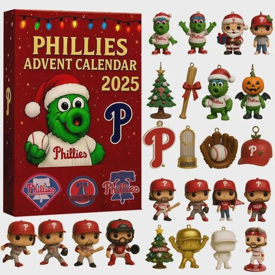Phillies 2025 Advent Calendar Baseball Fan Gift Christmas Countdown Box Philadelphia Holiday Ornament Set