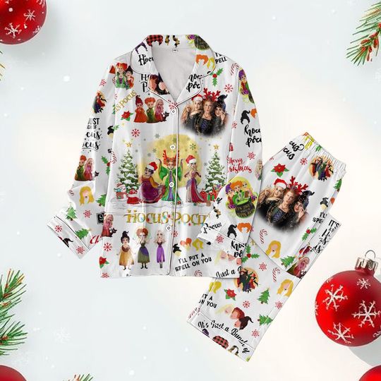 Hocus Pocus Christmas Pajamas Set, Sanderson Sisters Women’s Sleepwear, Holiday Witches Pajamas