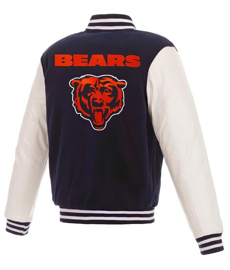 Chicago Football Bears Black Body White Custom Baseball Jacket