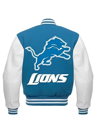 Detroit Football Lions Sky Blue Body White Custom Baseball Jacket