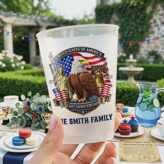 Custom Frosted Plastic Cups  America 250th Anniversary Patriotic Theme