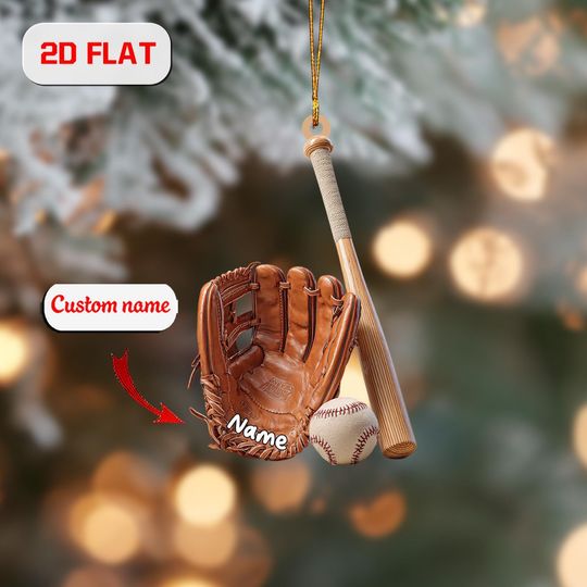 Personalized Baseball Ornament: Custom Name, 2D Acrylic Christmas Decor