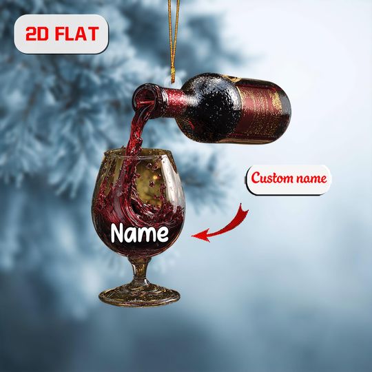Personalized Wine Ornament: Custom Name, 2D Acrylic Christmas Decor