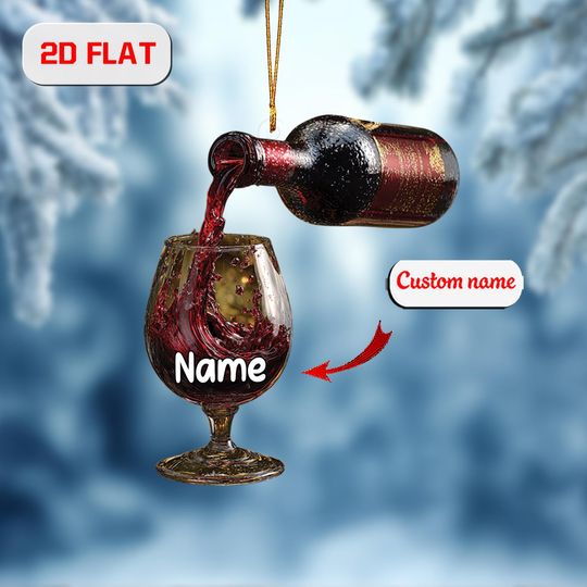 Personalized Wine Ornament: Custom Name, 2D Acrylic Christmas Decor