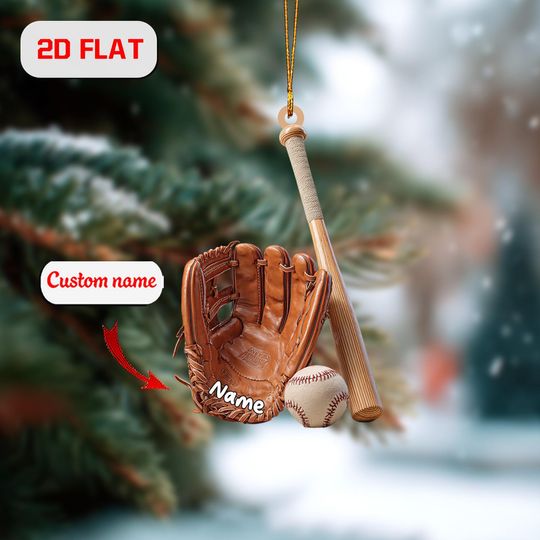 Personalized Baseball Ornament: Custom Name, 2D Acrylic Christmas Decor