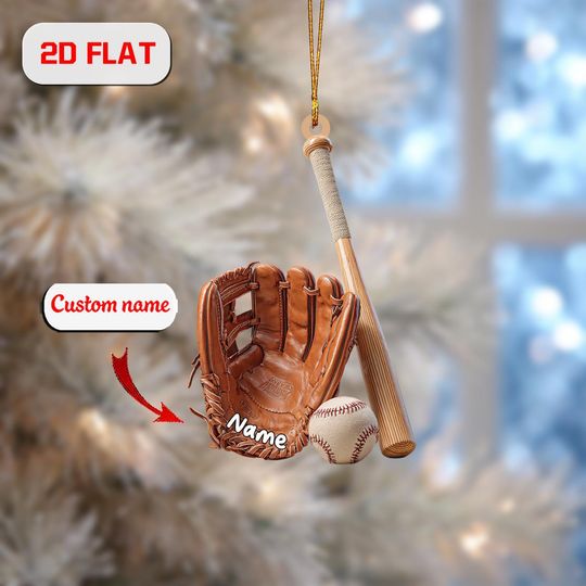 Personalized Baseball Ornament: Custom Name, 2D Acrylic Christmas Decor