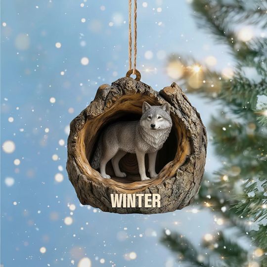 Personalized Wolf 2D Flat Ornament, Wolf Rearview Mirror Car Accessories, Wolf Christmas Ornament, Wolf Ornament,Holiday Gift for Wolf Lover