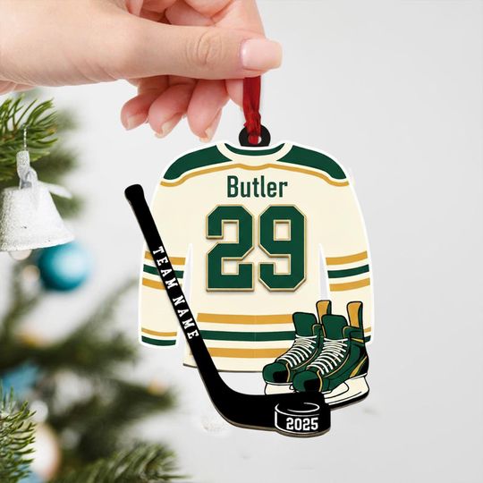 Personalized Hockey Jersey Ornament: Custom 2 Layer Team Colors Gift
