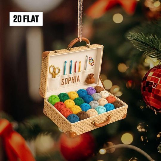 Personalized Crochet 2D Flat Ornament, Custom Yan Box Christmas Tree Ornament, Knitting Ornament, Crochet Lover Gift for Mom, Grandma