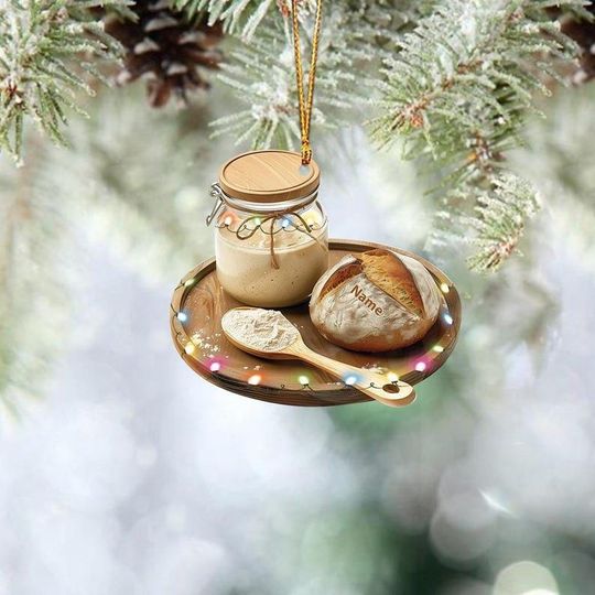 Custom Name Sourdough Starter Ornament, 2D Flat Christmas Ornament, Sourdough Christmas Hanging Decor Loved Sourdough Gift