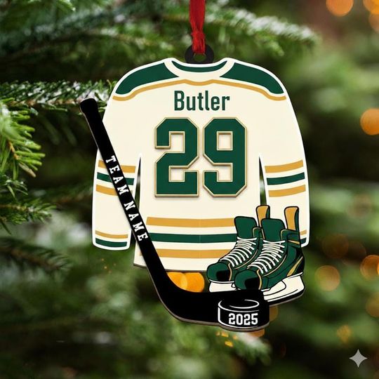 Personalized Hockey Jersey Ornament: Custom 2 Layer Team Colors Gift