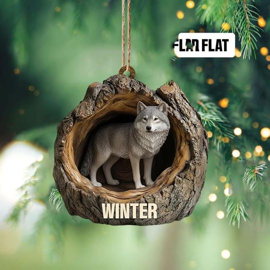 Personalized Wolf 2D Flat Ornament, Wolf Rearview Mirror Car Accessories, Wolf Christmas Ornament, Wolf Ornament,Holiday Gift for Wolf Lover