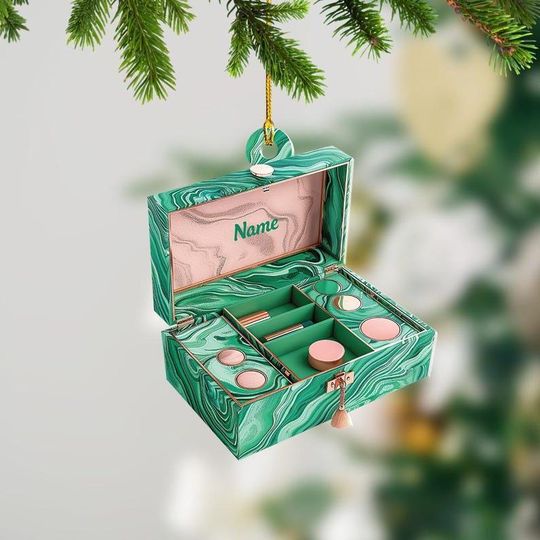 Personalized Malachite Cosmetics Box Christmas Ornament, Cosmetic Christmas Ornament, MUA Gift, Makeup Artist Ornament Gift