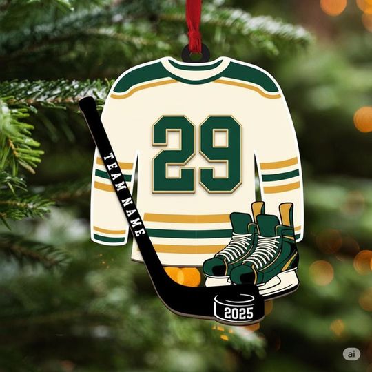 Personalized Hockey Jersey Ornament: Custom 2 Layer Team Colors Gift