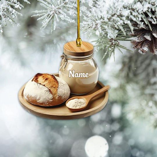 Personalized Sourdough Starter Jar Christmas Ornament, Sourdough Bread Ornament, Sourdough Ornament Gift, Baking Lovers Gift