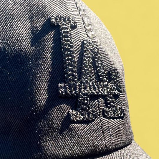 Cream LA Los Angeles Dodgers Baseball Cap Dad Hat w/ Textured Embroidery