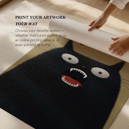Boo! Funny Halloween Poster, Fuzzy Black Cat  Wall Art