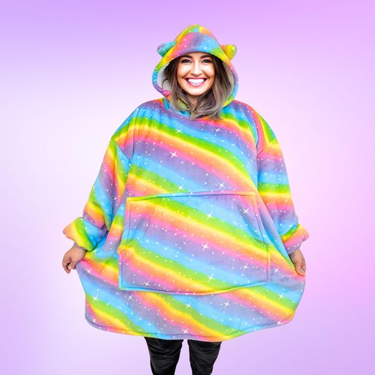 Rainbow Star Cat Ear  Hoodie Blanket