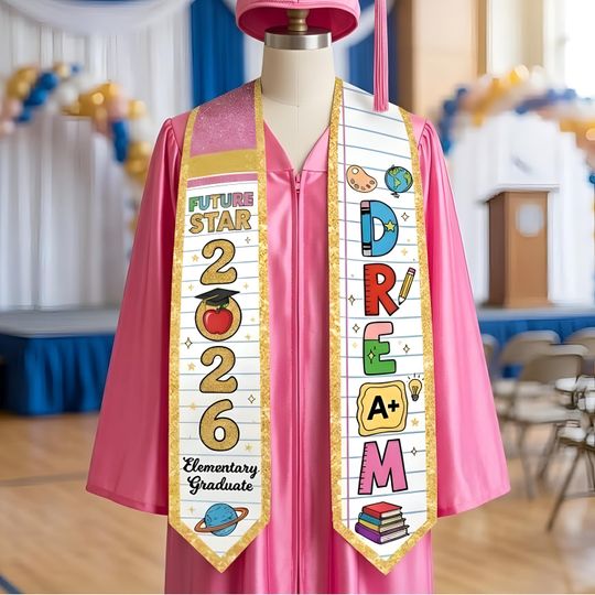 Custom Name Kid Graduation Stole, Grad Gift for Kids, Class of 2026 Kindergarten Stole, Kids Graduation Sash, Preschool Graduation Stole